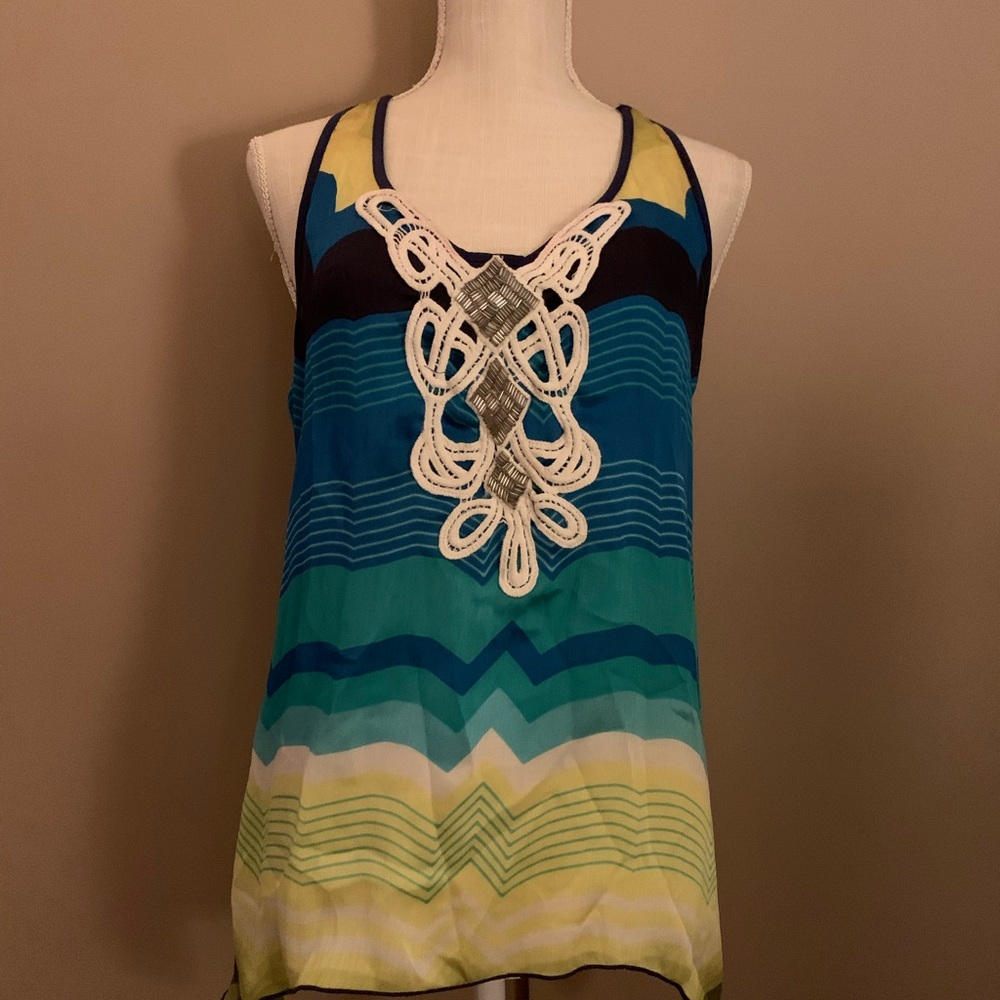 NWOT HeartSoul Blue and Yellow Chevron Tank Top